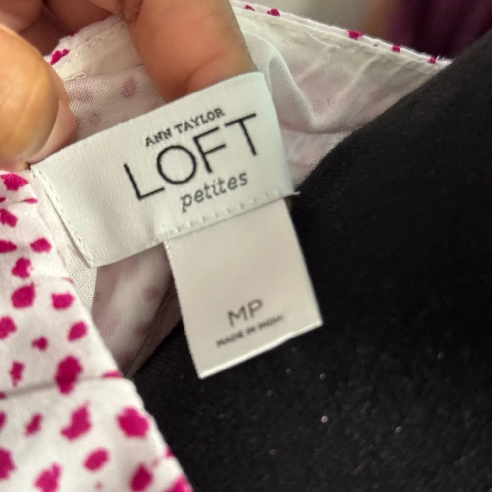 LOFT Petite Pink Ruffle Dress Sleeveless Printed Fit Flare Women’s MP - Picture 4 of 5